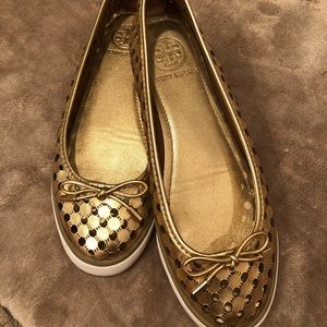 Tory Burch Gold Perforated Ballet Sneakers
